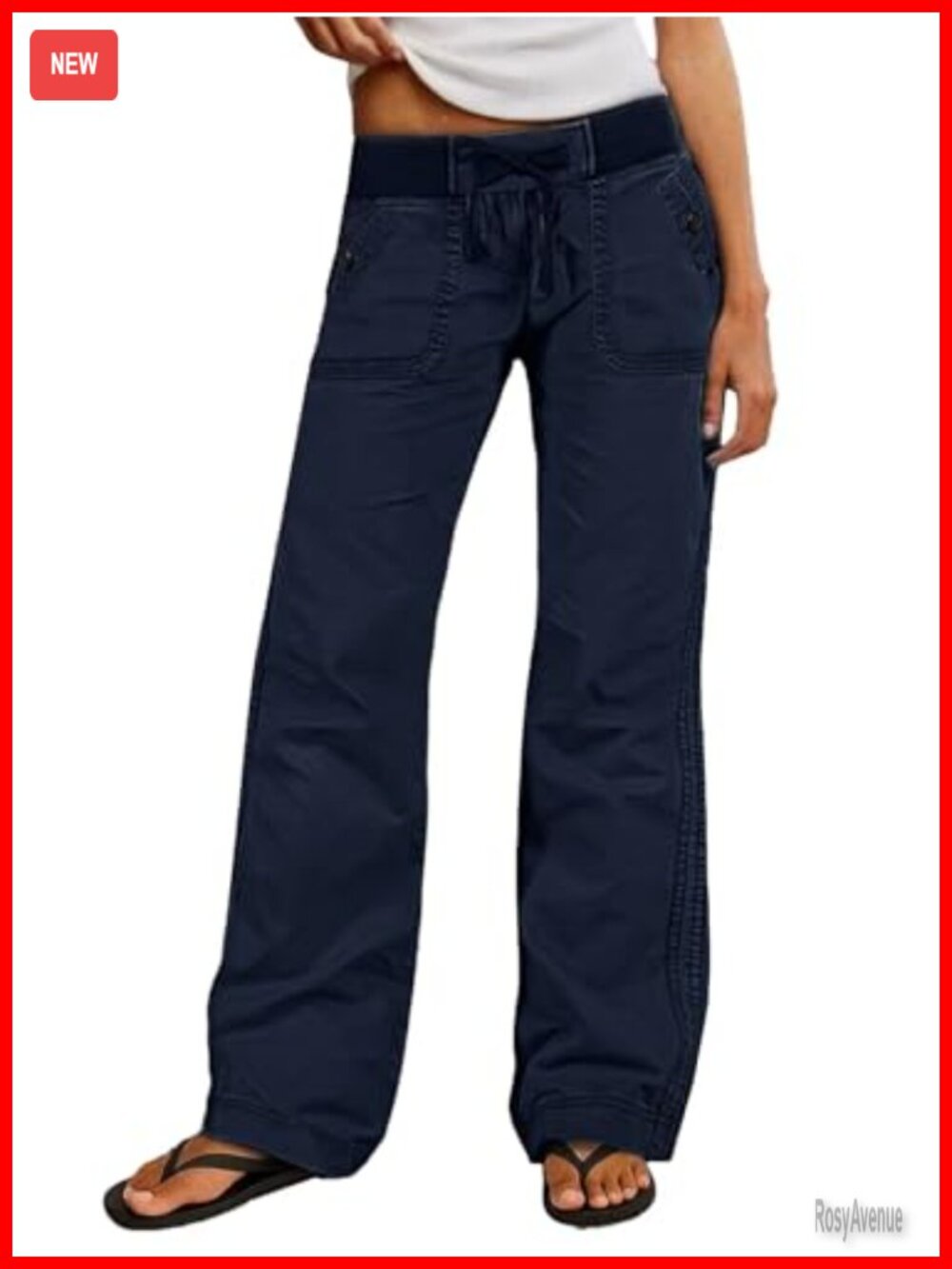 Straight Leg Drawstring Waist Pants 97% Cotton 3% Spandex Mid Rise
